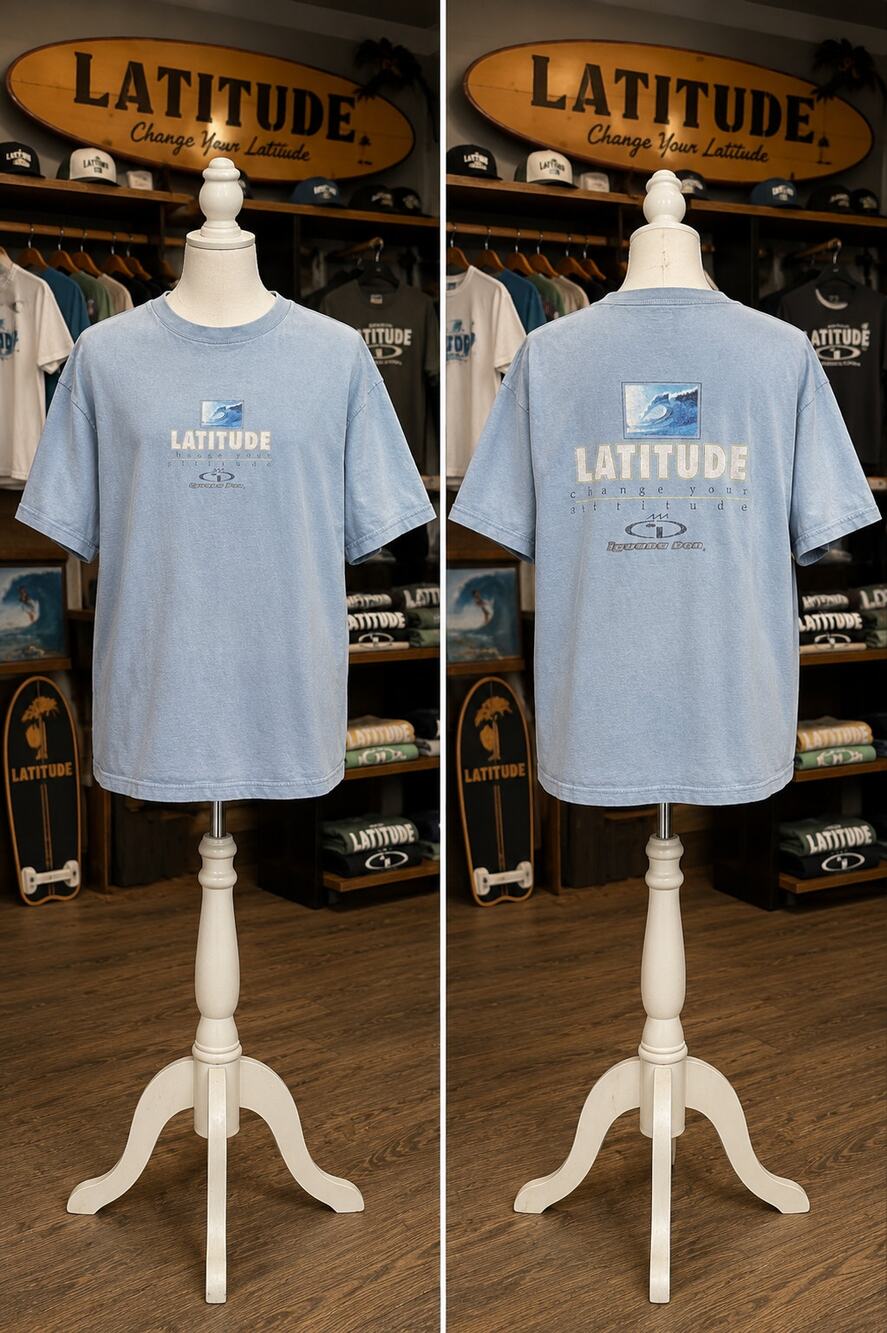 Vintage Latitude Beachwear Boys XL Surf T-Shirt Made in USA Blue Tee